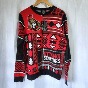 NHL Ottawa Senators Christmas Sweater Size Med. Knit Red Black and White…